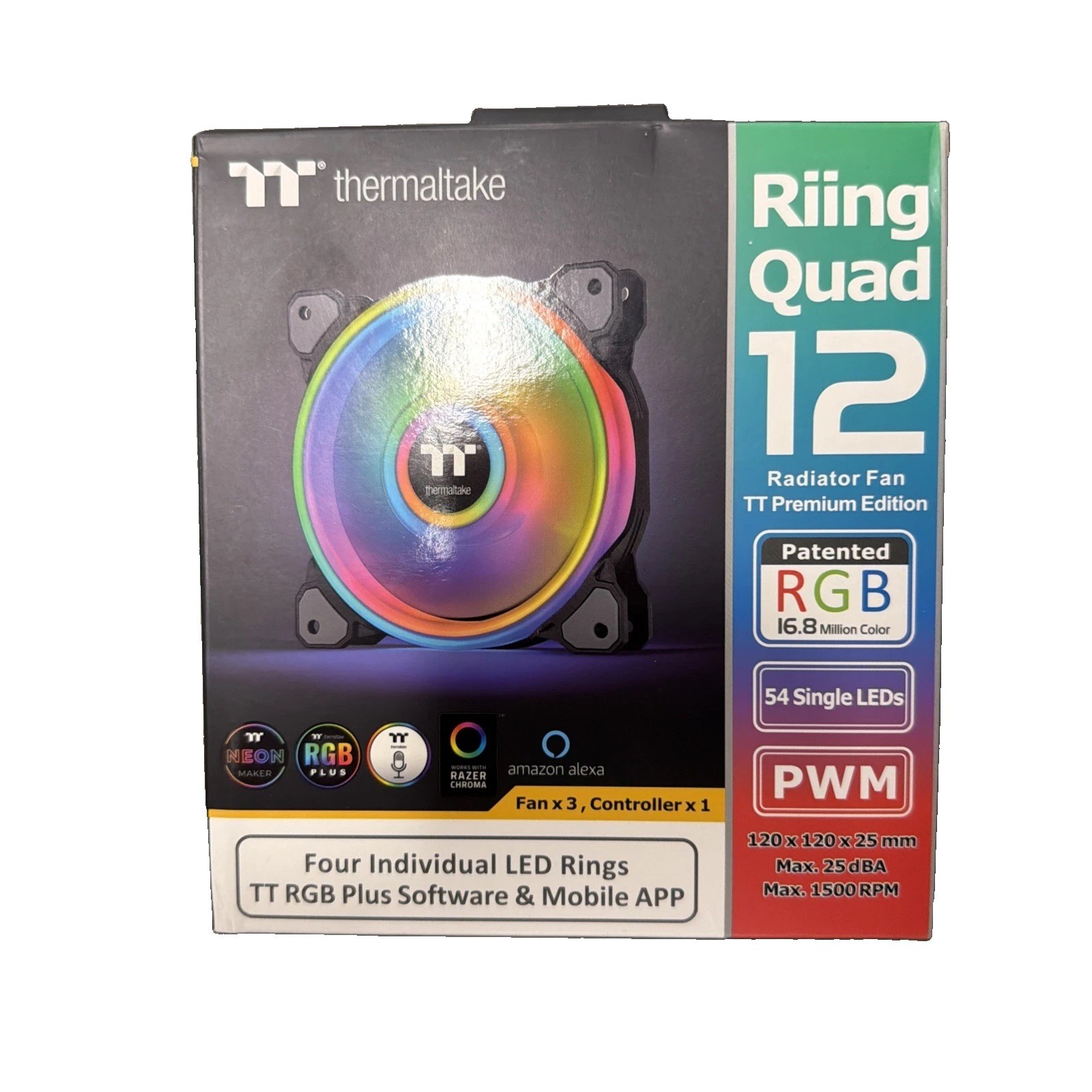 Thermaltake Riing Trio 12 RGB PWM 120mm Case Fans 3-Pack w/ Controller