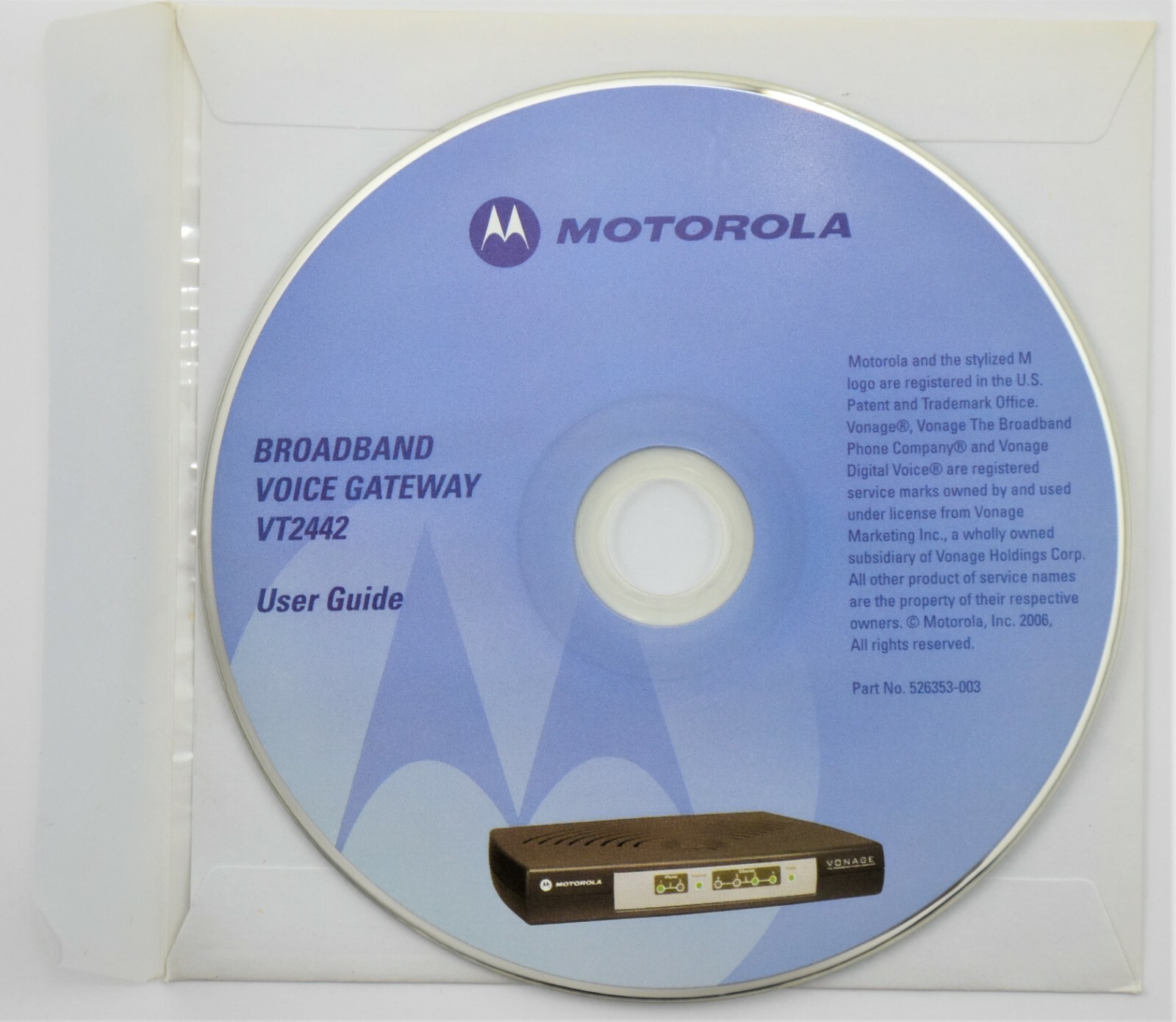 Motorola Broadband Voice Gateway VT2442 User Guide 526353-003  *DISC ONLY*