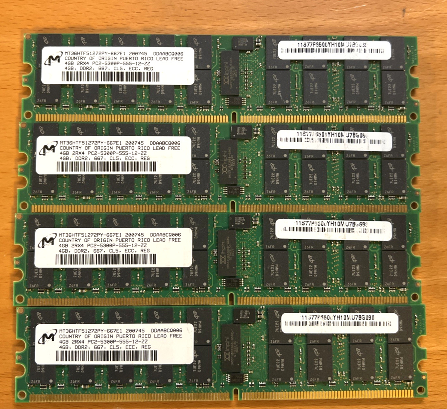 Lot 0f 4x - 371-1900-01 Micron MT36HTF51272PY-667E1 4GB PC2-5300 DDR2-667 Memory