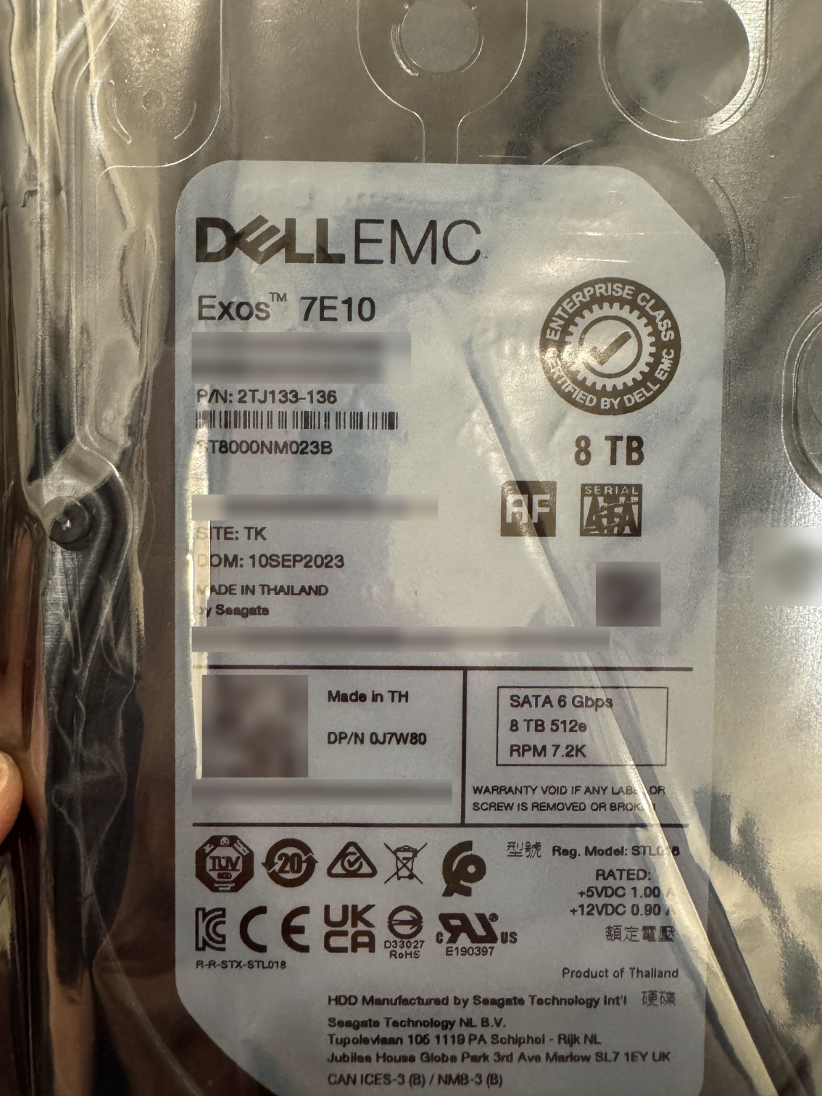NEW SEALED Dell EMC J7W80 0J7W80 8TB 7.2K SATA 6Gb/s 3.5" HDD Exos ST8000NM023B