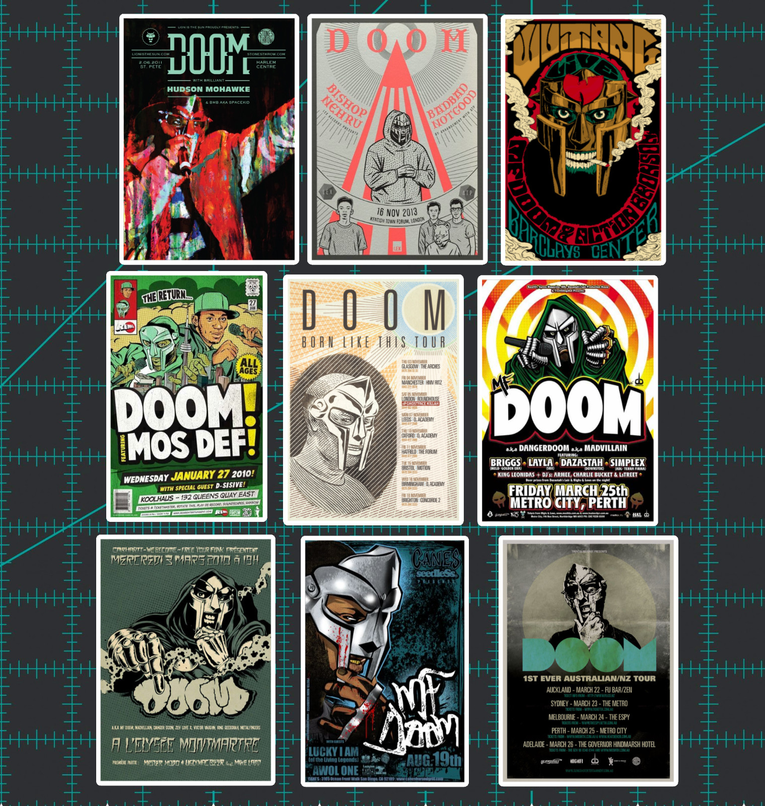 MF DOOM Concert Poster Stickers - Set of 9 - Matte Vinyl - Madvillain Rap HipHop