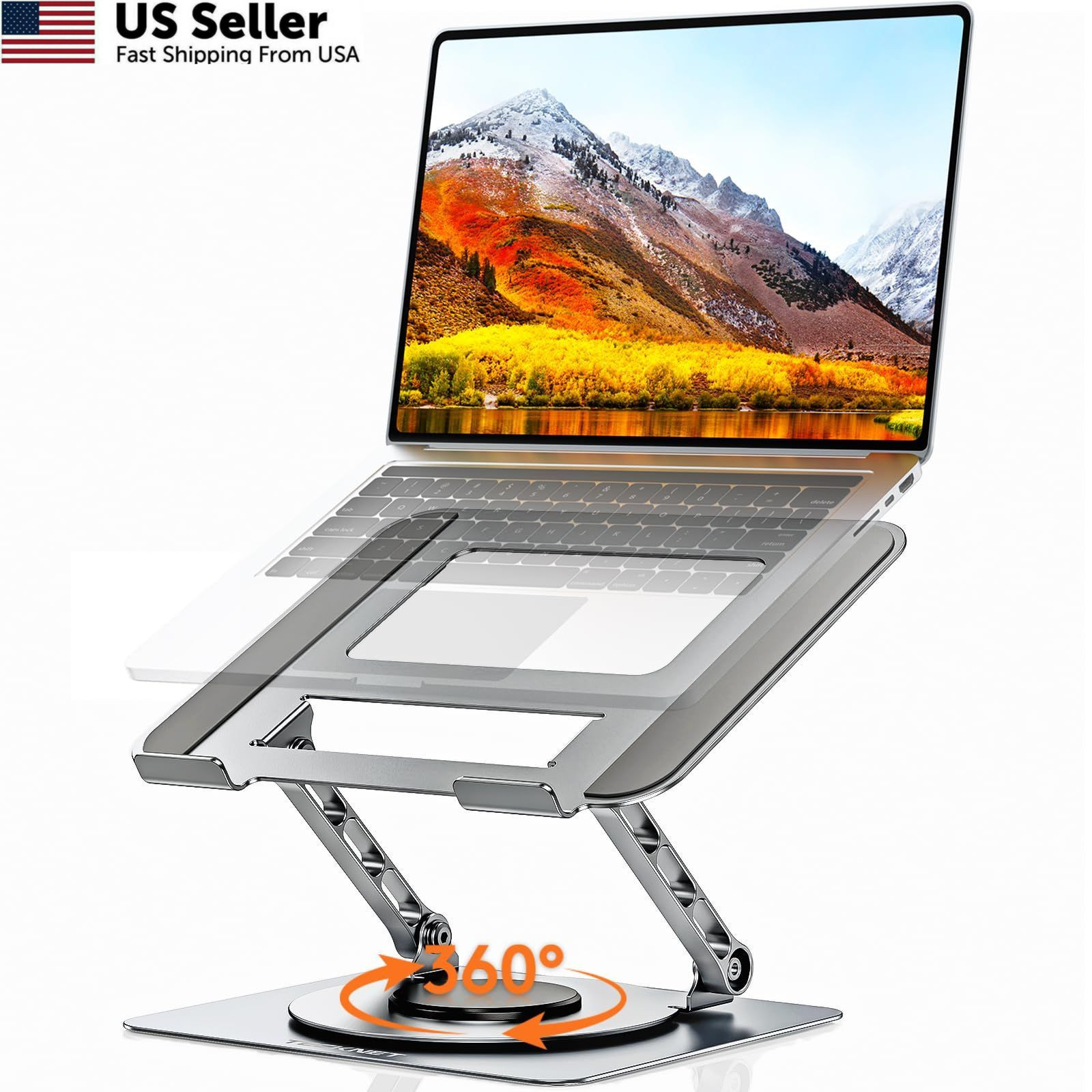 TECKNET Laptop Stand for Desk, 360° Rotating 10-17" Silver