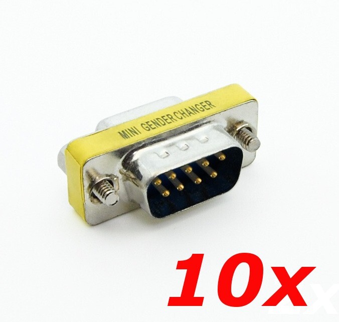 10 Pack - DB9 D-SUB 9-Pin RS232 Serial Male to Female Port Saver Coupler Adapter