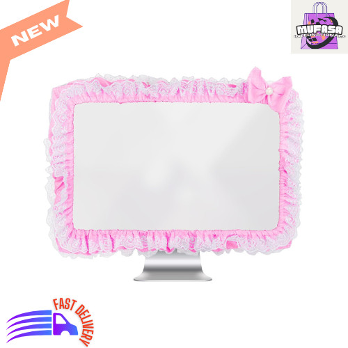 Lovely Pink Monitor Dust Cover 23-27 Inch with Bowknot & Elastic Pocket