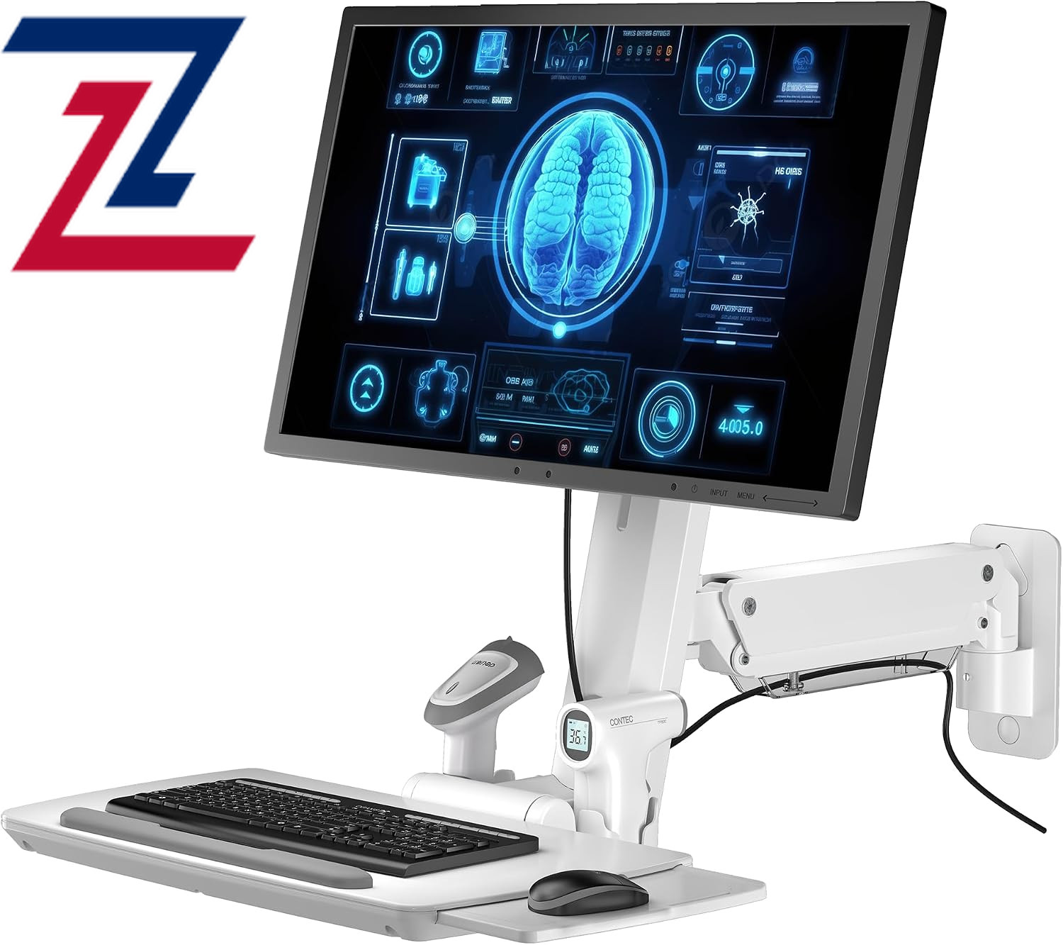 MED02 Medical Wall Mount Workstation with Folding Keyboard Sliding Mouse Pad