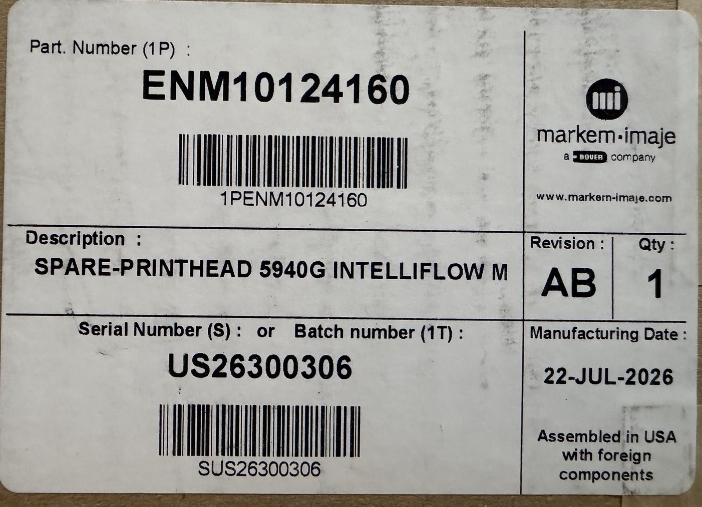 Markem-Imaje spare printhead 5940G INTELLIFLOW M - ENM10124160