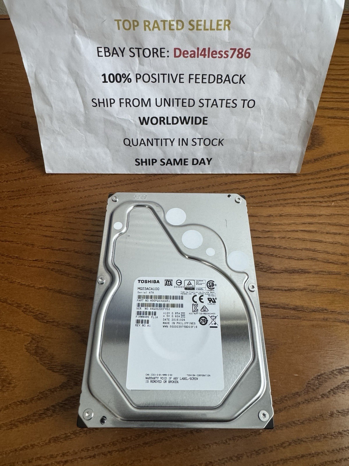 ***ZERO HOURS***MG03ACA100- Toshiba 1 TB Internal 7200 RPM Hard Drive