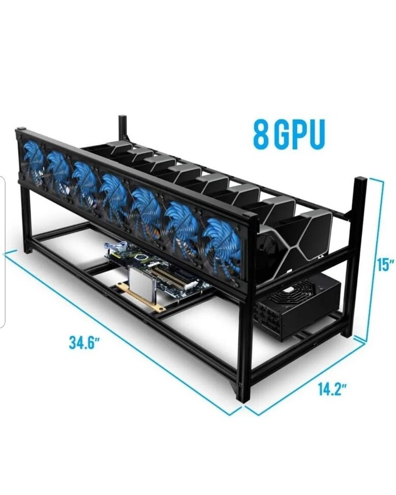 Kingwin KC-8GPU Open Air Case Stackable Black Aluminum Mining Rig Case