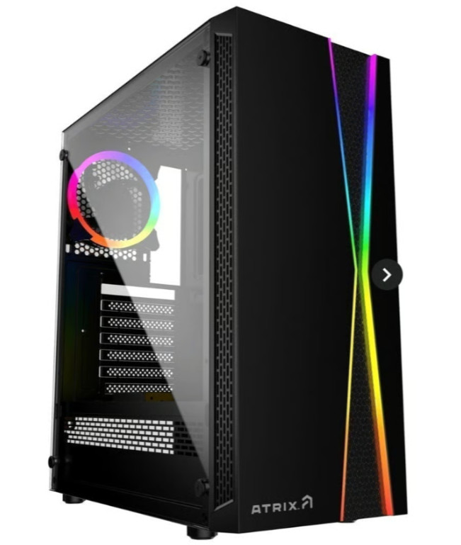 ATRIX Black Gaming PC Case Mid Tower Tempered Glass ATX mATX USB 3.0 RGB