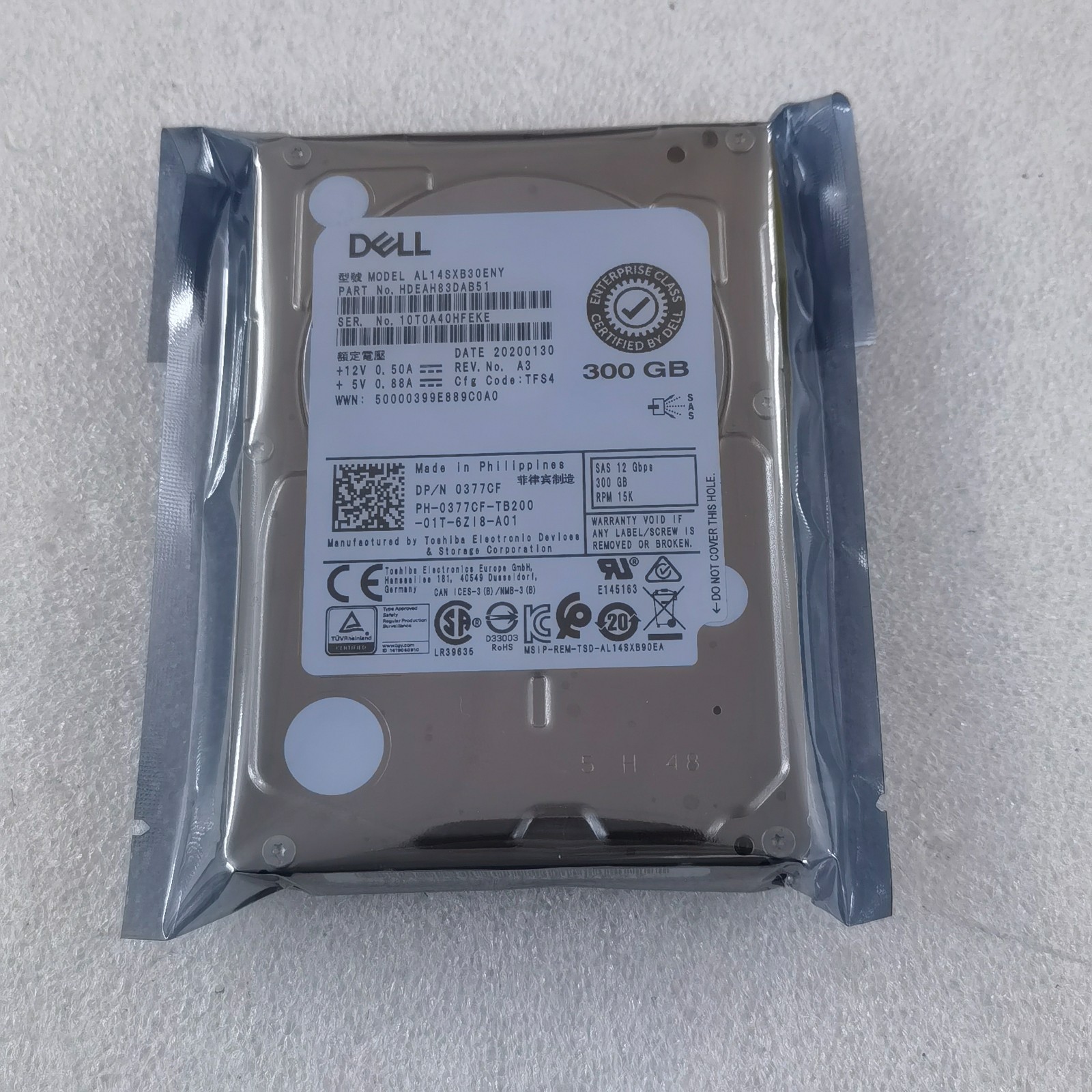 Original DELL 0377CF AL14SXB30ENY 300GB 15K 2.5" SAS 128MB Server Hard Drive.