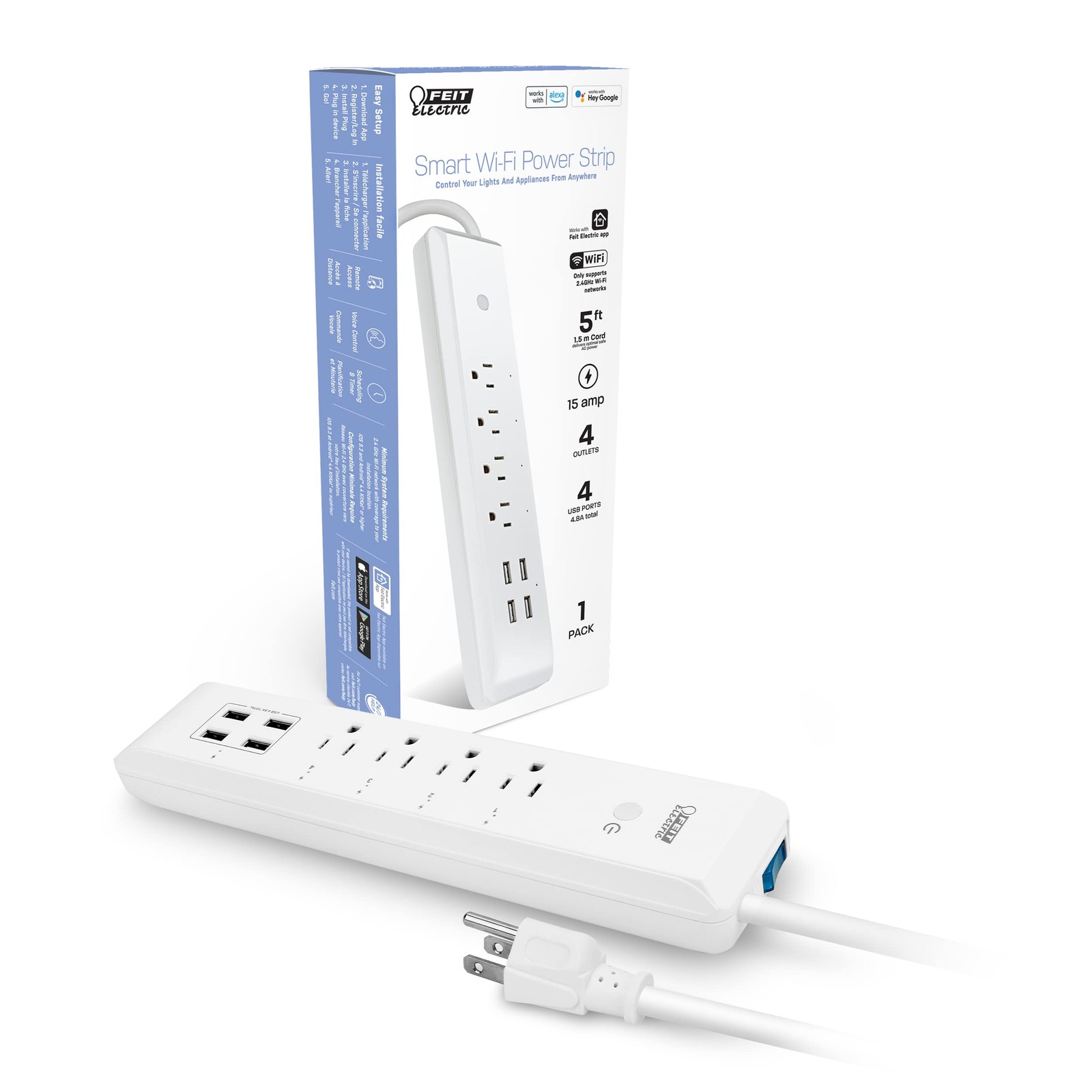 WIFI PWER STRIP WITH USB 4-Outlet, White