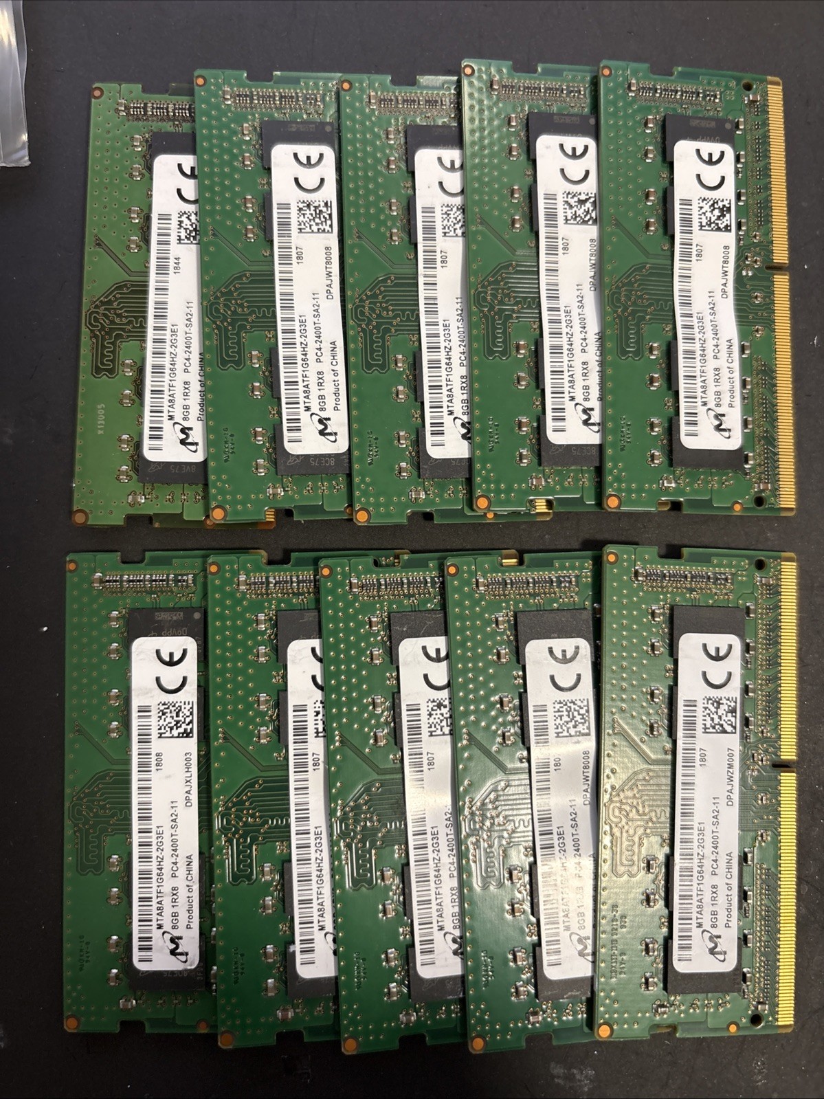 Lot of  10 Micron 8GB 1Rx8 PC4-2400T DDR4 Memory