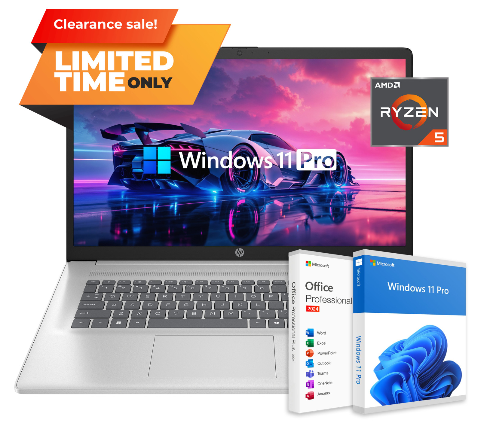 HP 17.3" Laptop AMD Ryzen 5, 12GB RAM 756GB Storage, Win 11 Pro Office, Open Box