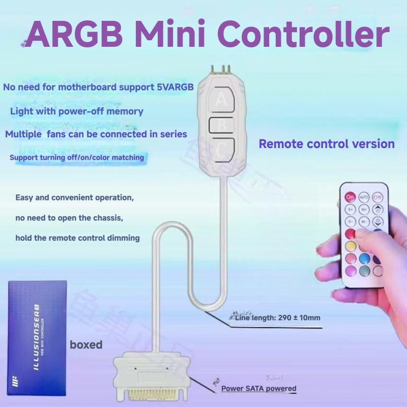 5V 3pin To SATA Power Supply RGB Sync Controller Cable With Remote Control White