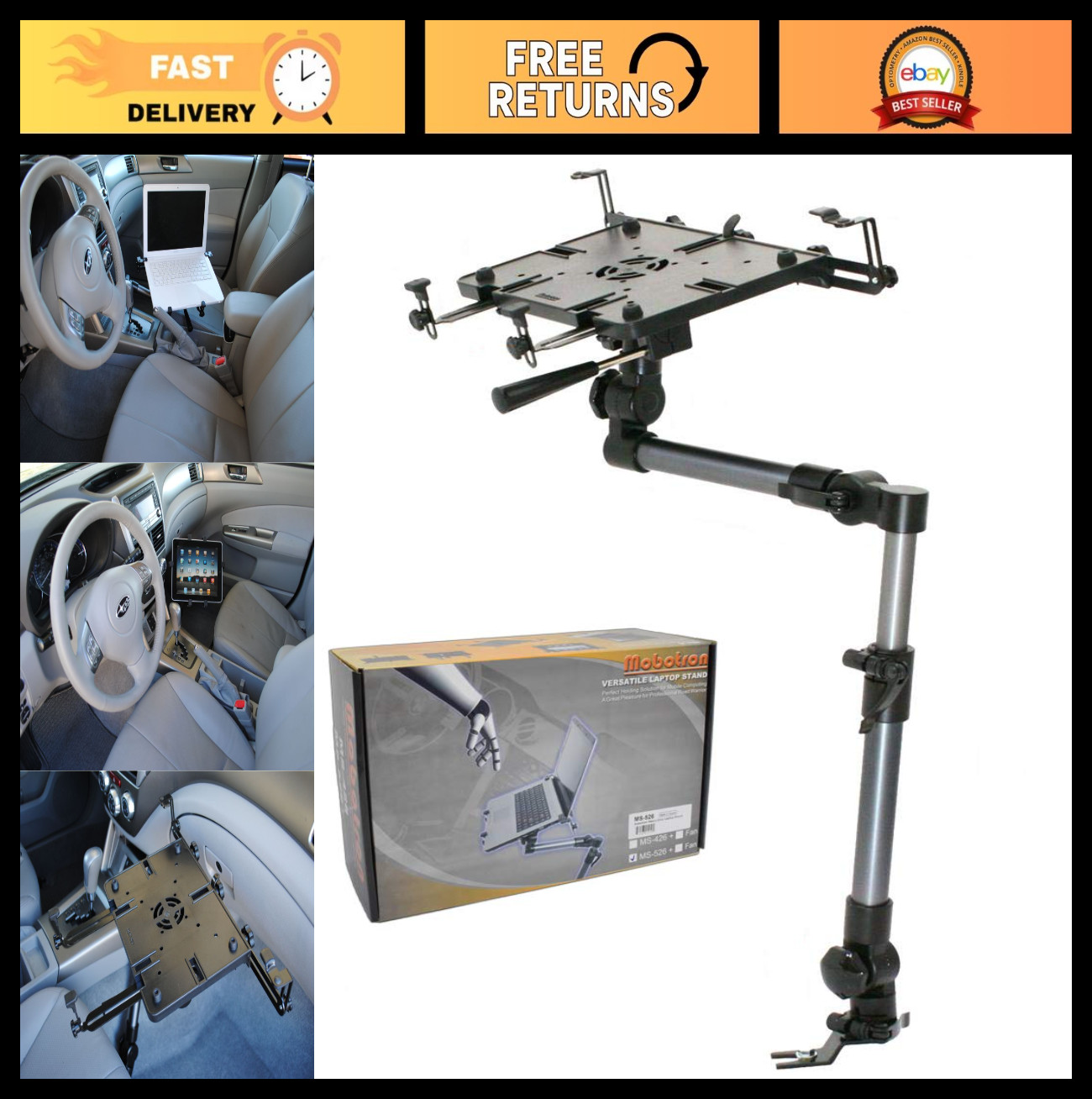Heavy Duty Vehicle Laptop Mount, Adjustable, Universal Fit, Secure & Sturdy