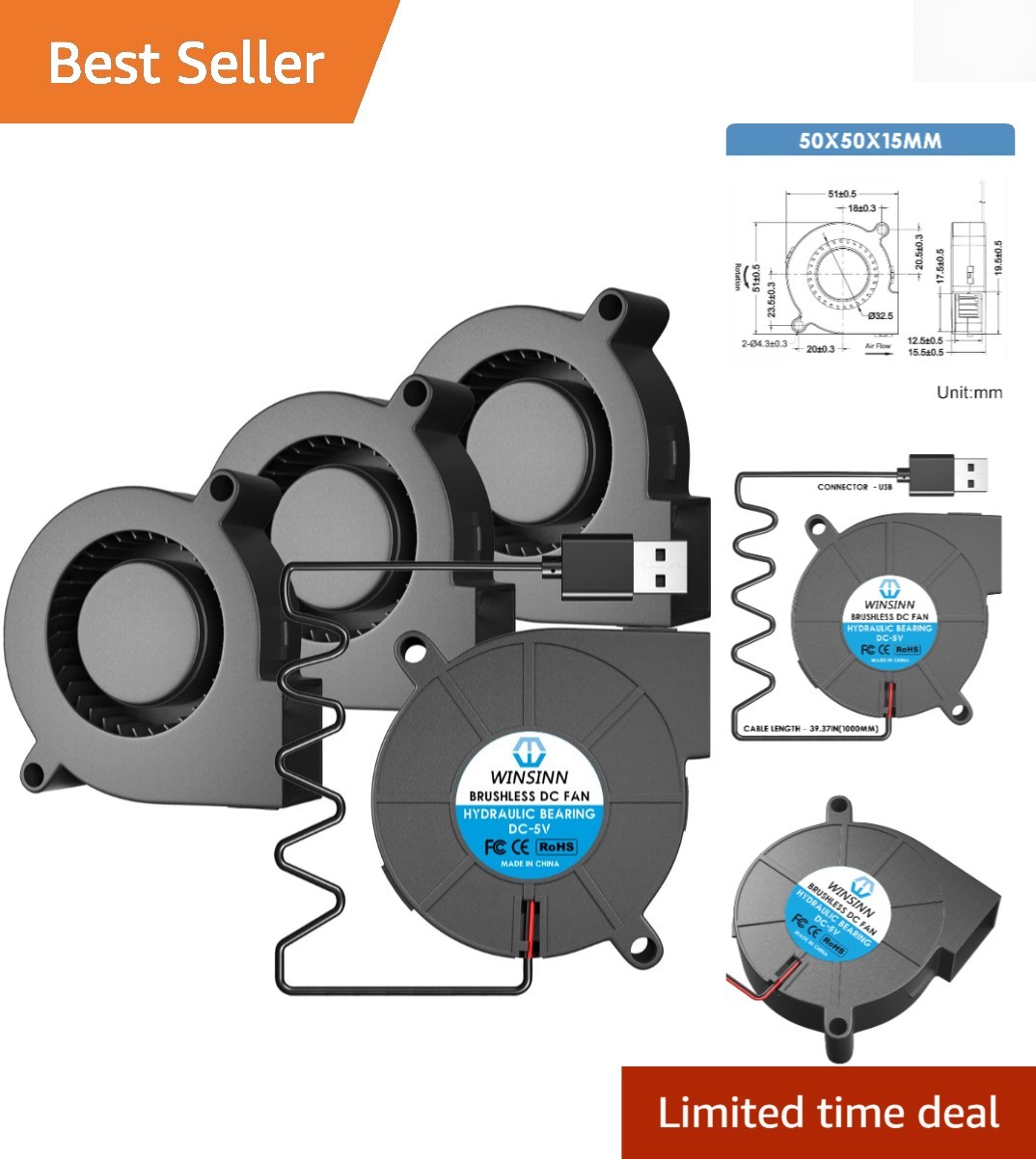 Mini 50mm USB Blower Fan – Powerful, Silent Cooling for Electronics - 4PCS