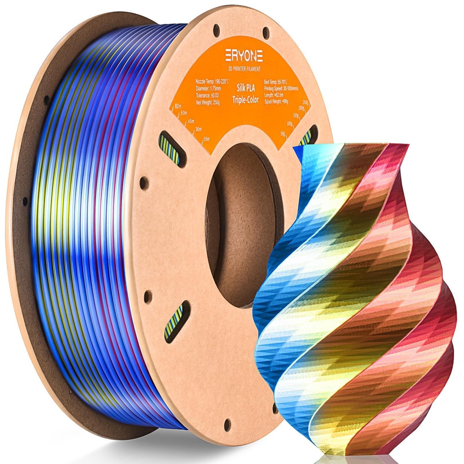 Silk Tri Color Pla Filament 3d Printer 1.75mm +/- 0.03mm, Multicolor