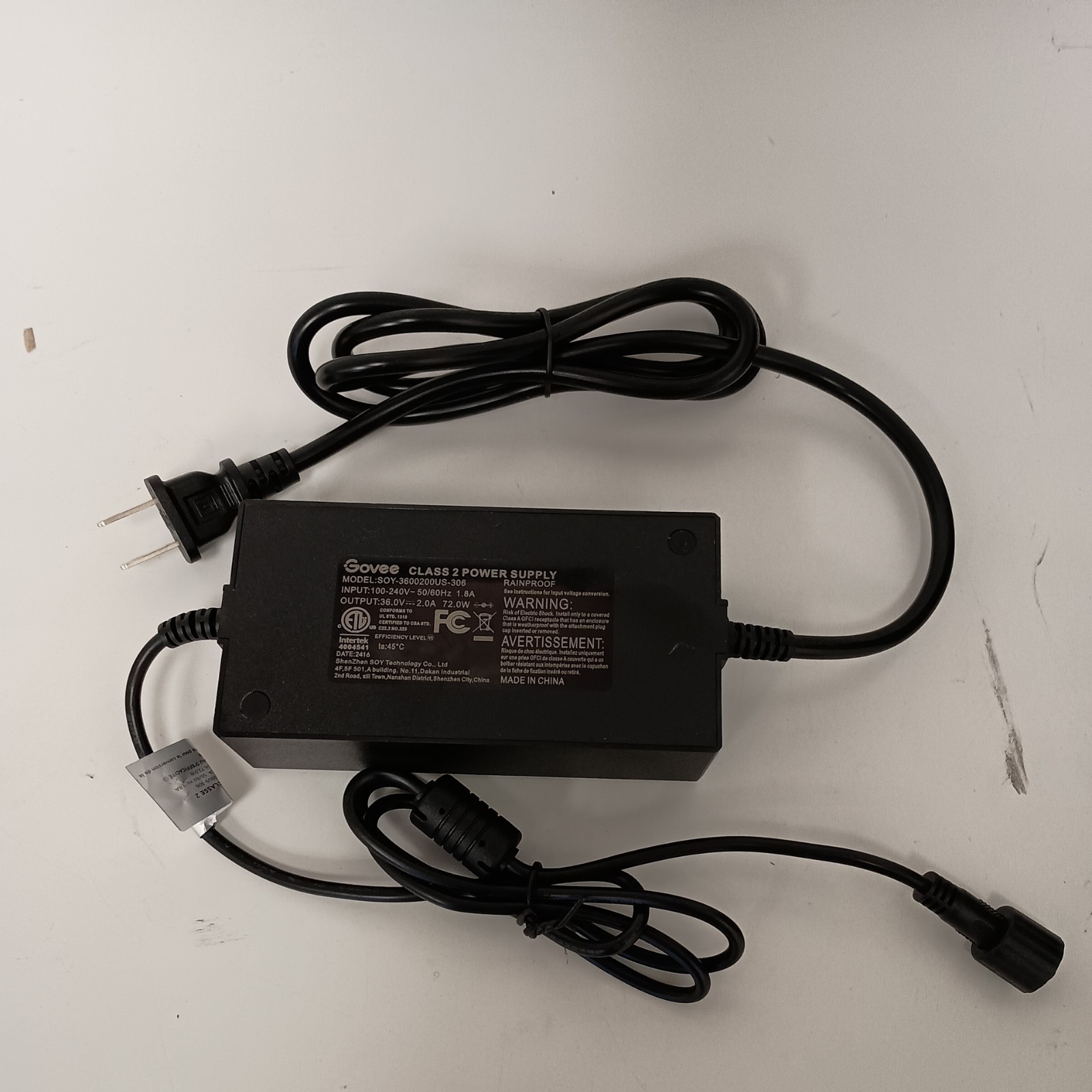 Govee SOY-3600200US-306 OEM 72W 36.0V 2.0A 72.0W Power Supply Adapter US Stock