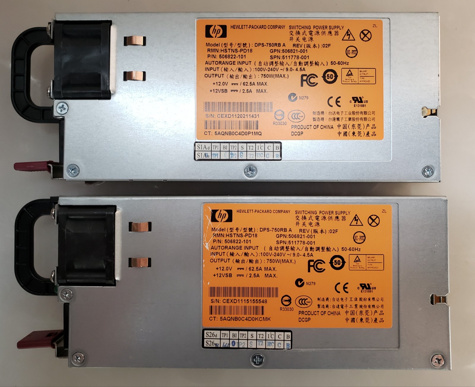 Pair of HP DPS-750RB A HSTNS-PD18 750W Switching Power Supply