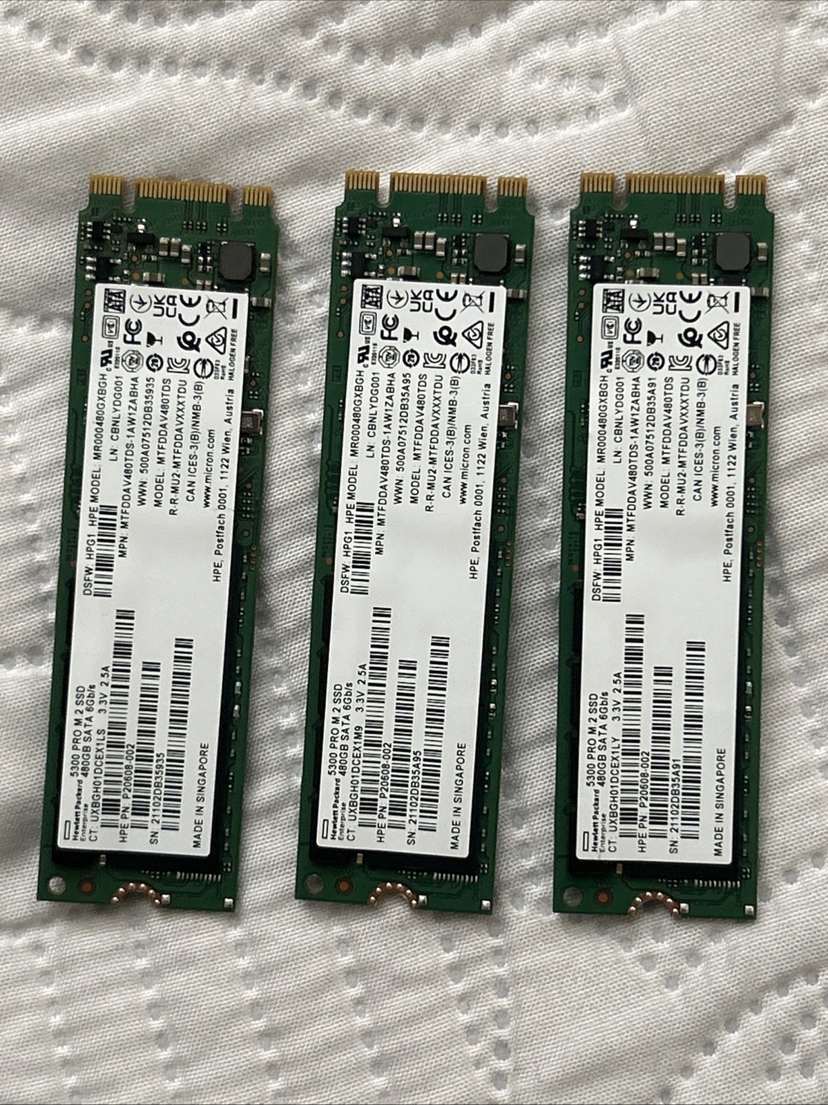 Lot of 3 Micron 5300 PRO 480GB M.2 SATA SSD MTFDDAV480TDS Enterprise Drives