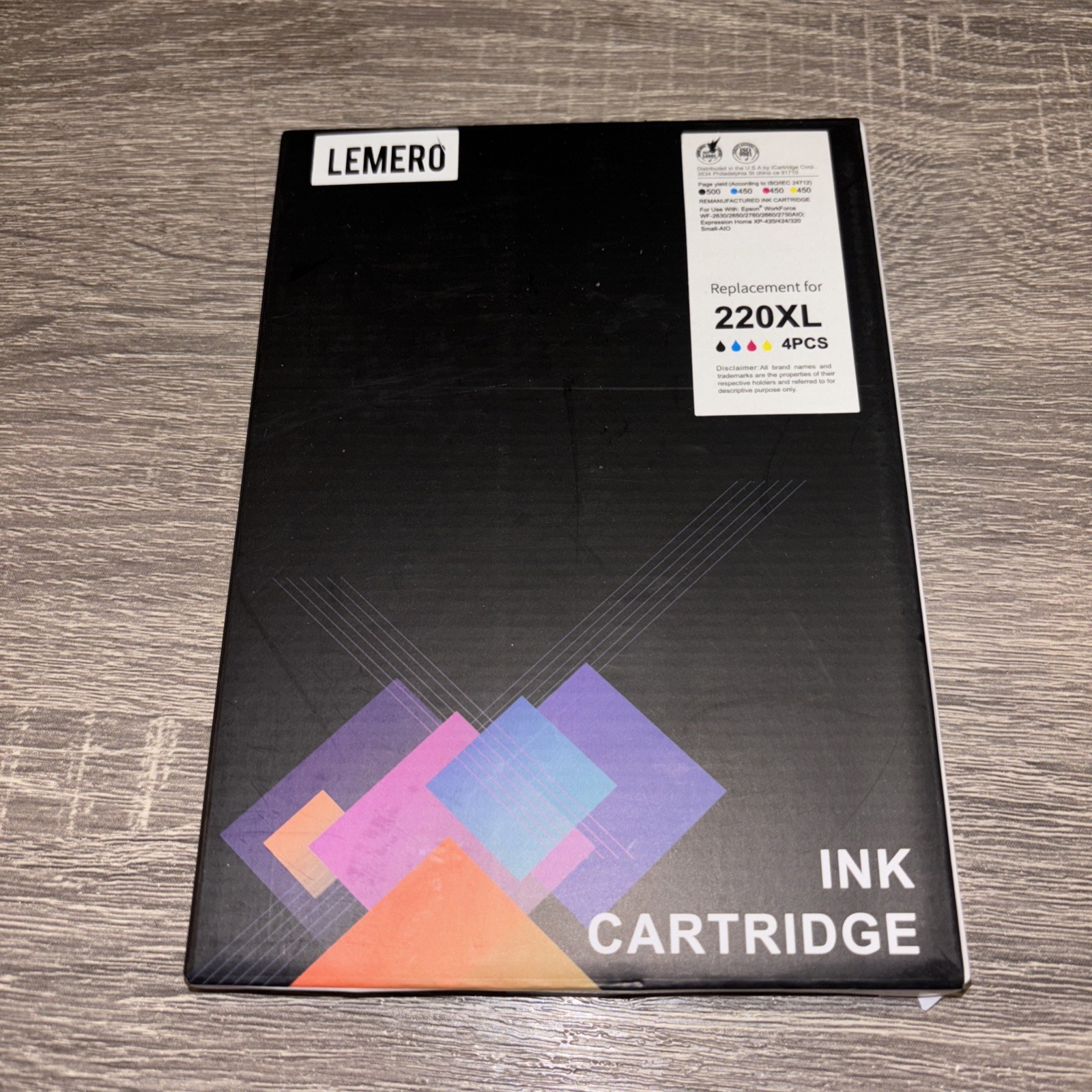 LEMERO 220XL Compatible Ink Cartridges 4 Pack for Epson WF-2630 WF-2650 WF-2760