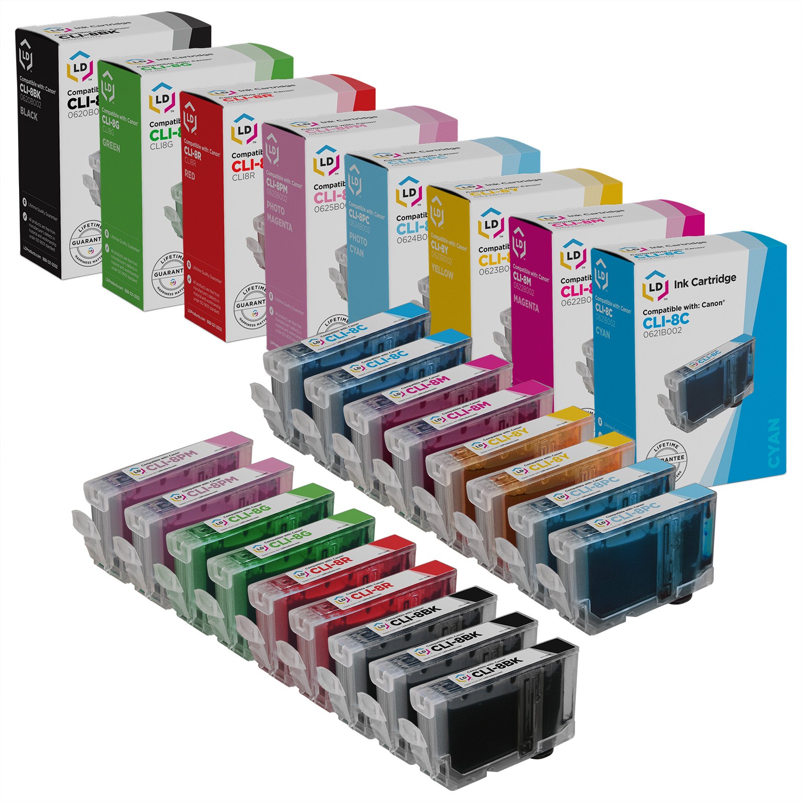 LD 17 Pack CLI8 Black & Color Ink Cartridge Set for Canon Printer