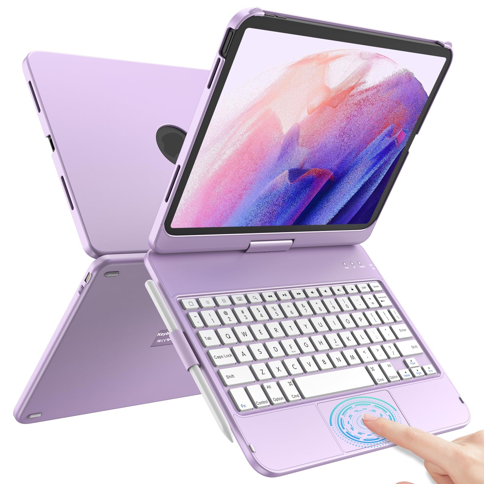 TQQ Touch for iPad (A16) 11th/10th Generation Case with Keyboard Light Purple