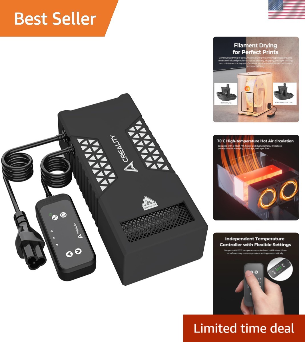 Official Filament Drying Chamber Heater, Up to 70℃ Chamber Temperature Reduce...