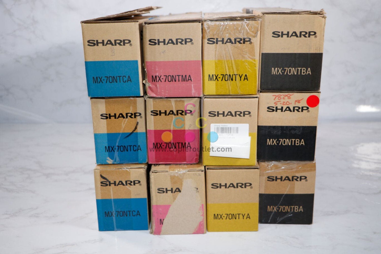 12 Genuine Sharp MX-5500N, MX-6200N, MX-7000N MX-70NTBA,CA,MA,YA CMYK Toners