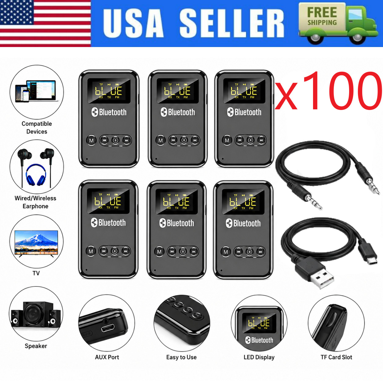 USB Bluetooth 5.0 Transmitter Receiver 4in1 Wireless Audio 3.5mm Aux Car LOT