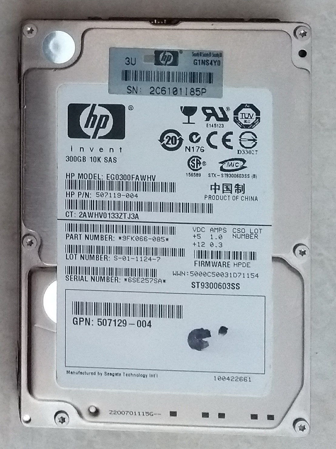 Seagate HP 300GB SAS ST9300603SS HP P/N 507119-004 FW HPDE 1508 GPN 507129-004