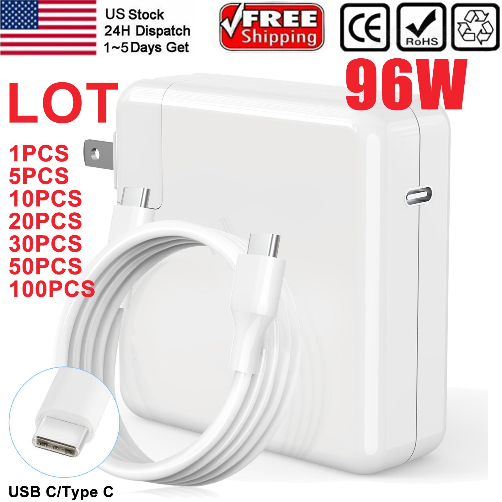 LOT 96W USB-C Power Adapter AC Charger For Apple MacBook Pro 16'' 2019 13'' 15''