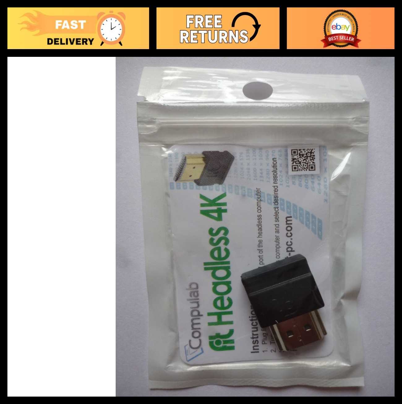 4K Display Emulator for Headless Setup, Ultra HD Video Output, Plug & Play