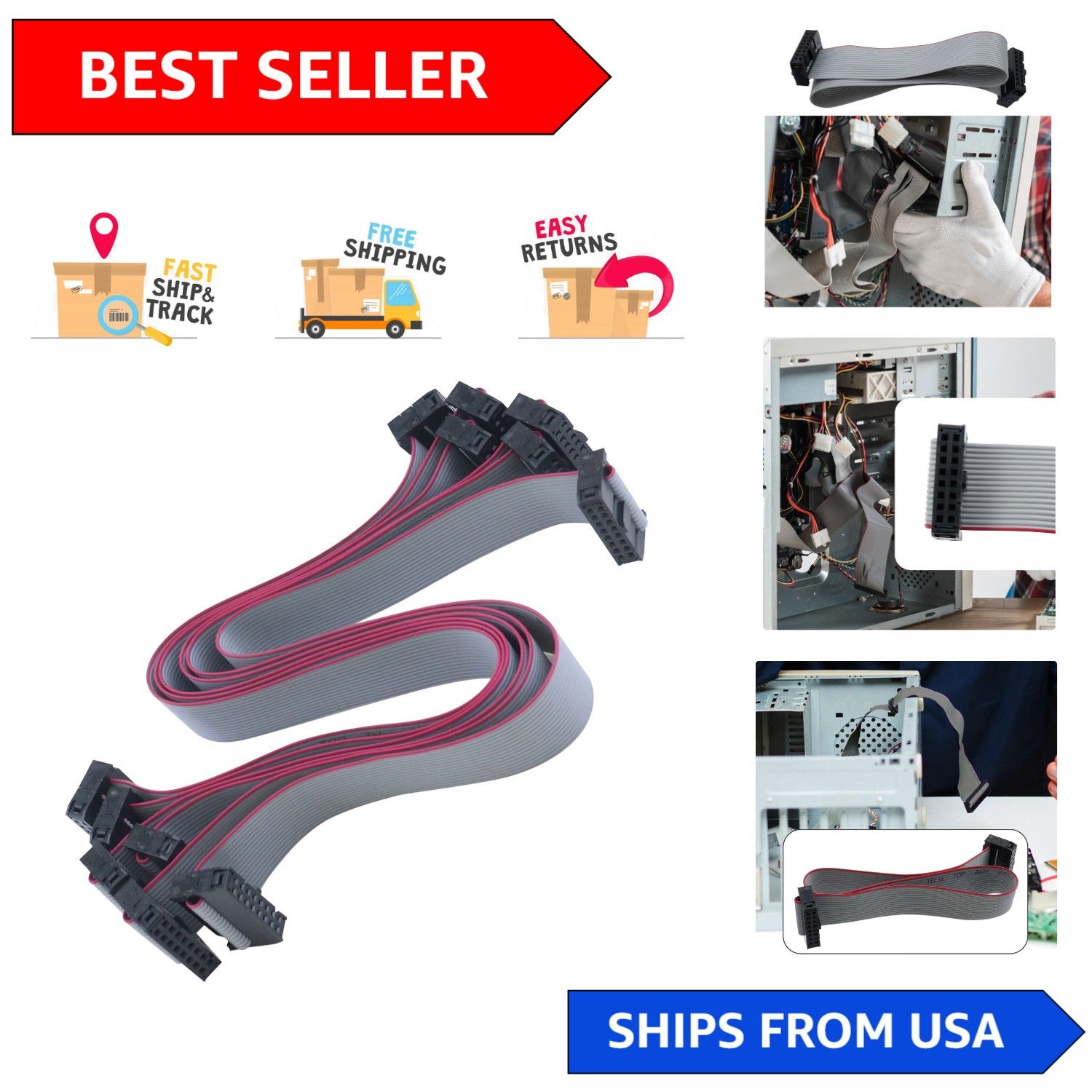 Compact 6pcs 30cm 16Pin IDC Ribbon Cables - Efficient Female-Female Connections