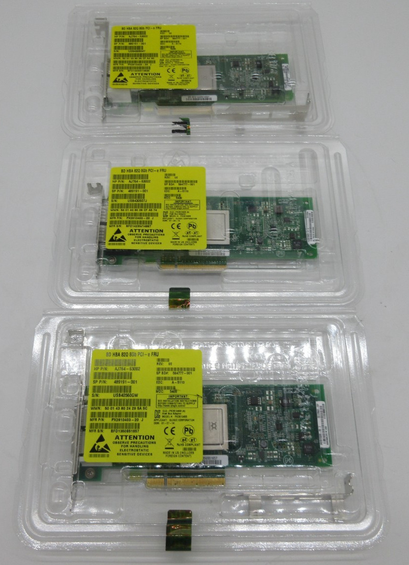 LOT OF 3 HP AJ764A AJ764-63002 QLogic QLE2562-HP PCIe 8GB FC HBA
