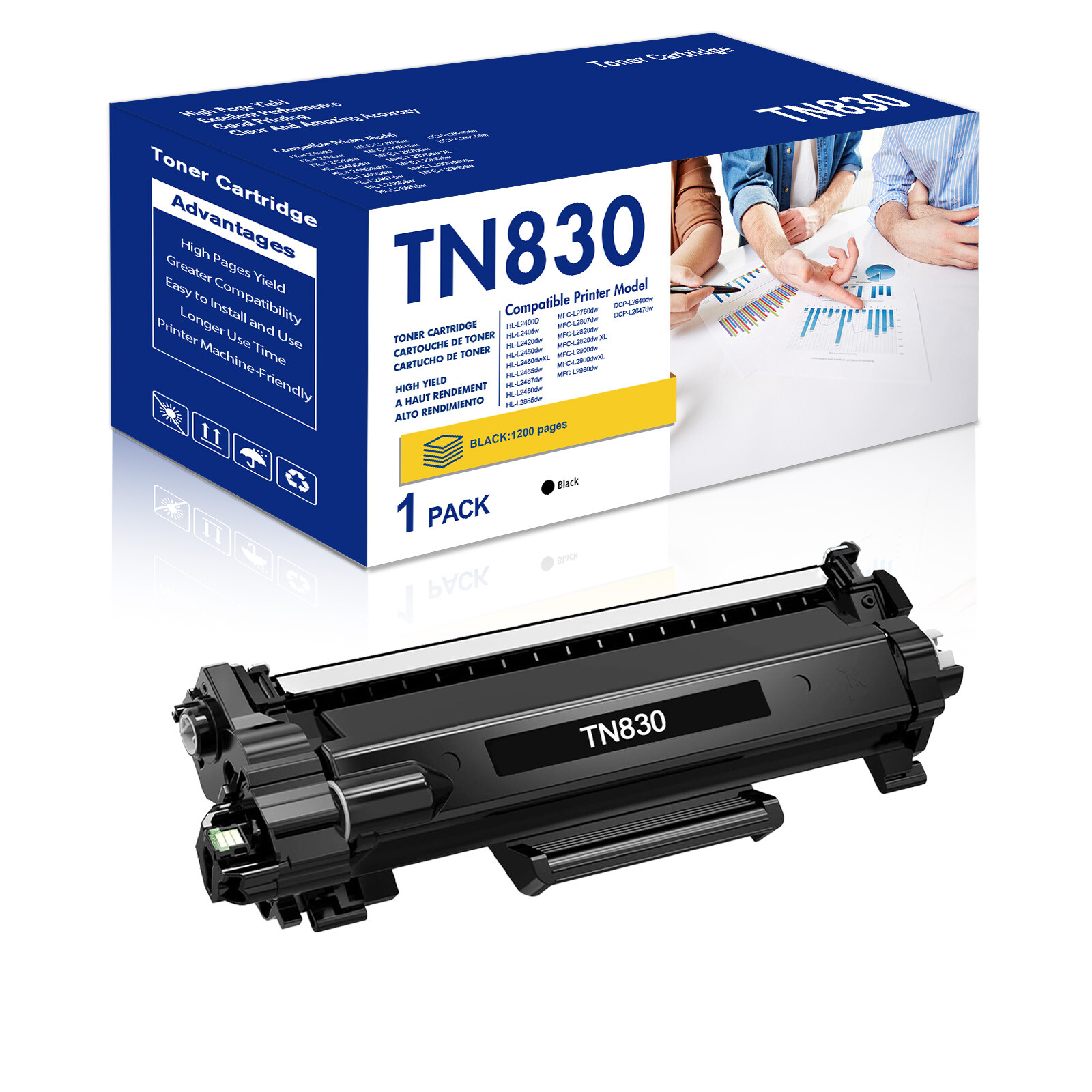 1PK TN830 TN830XL Toner Compatible With Brother HL-L2405W MFC-L2760DW L2820DW