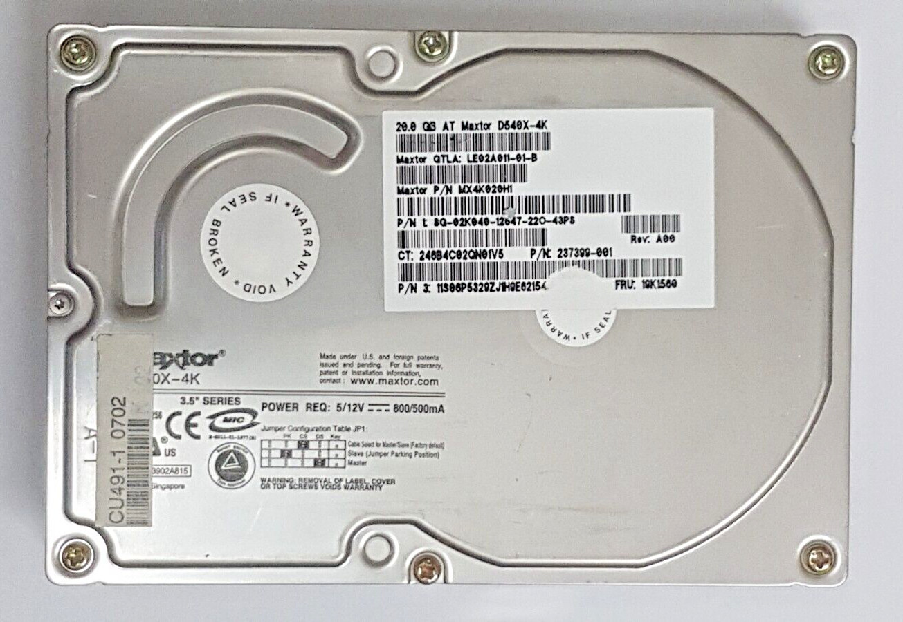 20GB IDE Maxtor D540X-4K LE02A011 P/N MX4K020H1 REV. A00 P-ATA 5400rpm 2MB 3.5"