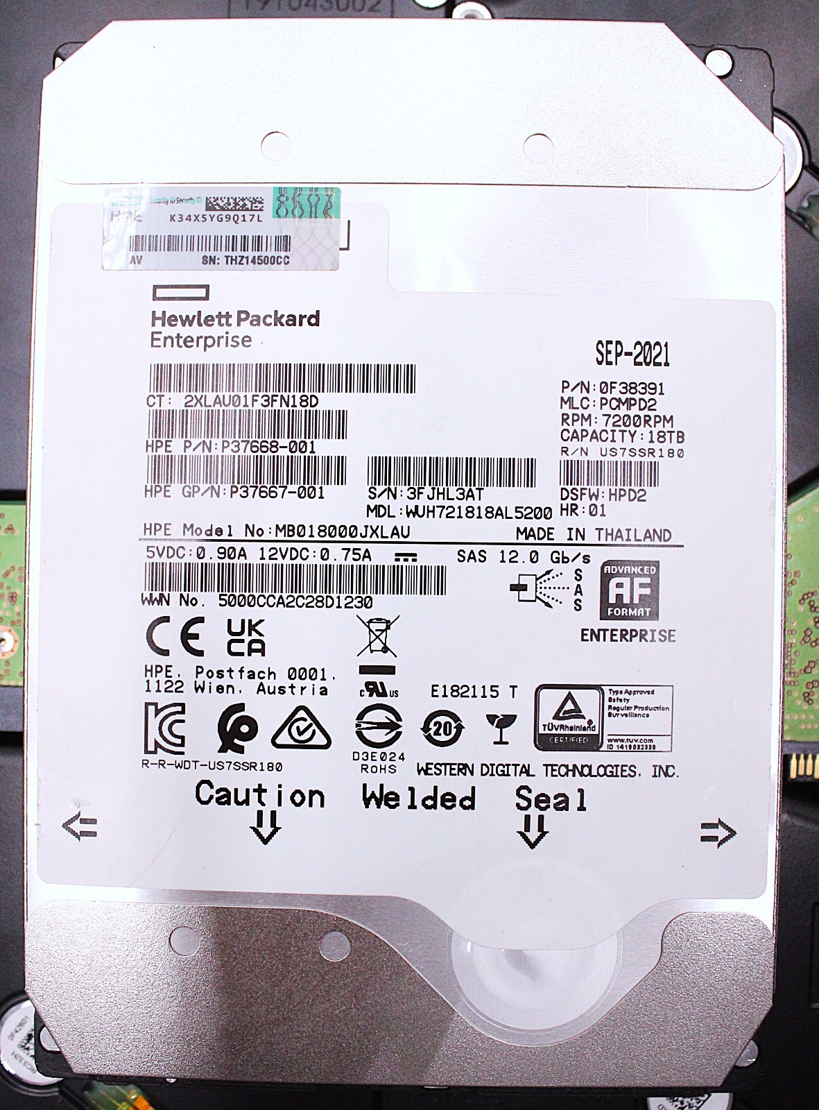 LOT OF (12) HPE WD 18TB SAS 3.5 HDD MB018000JXLAU P37668-001 0F38391