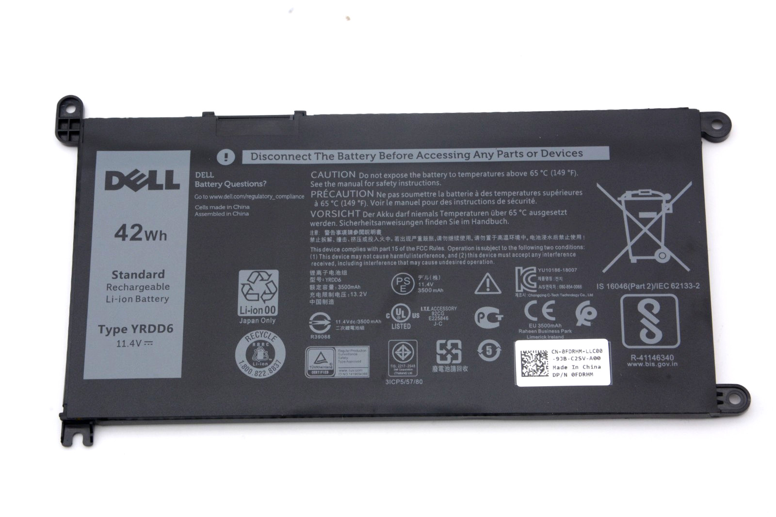 42Wh Genuine Dell YRDD6 Battery For Dell Inspiron 14 5481 5482 5485 5491 2-in-1