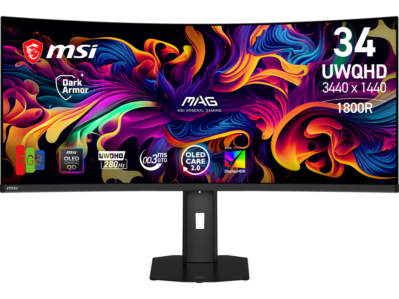 MSI 34" 280Hz QD-OLED UWQHD Gaming Monitor FreeSync Premium Pro & G-Sync Compati