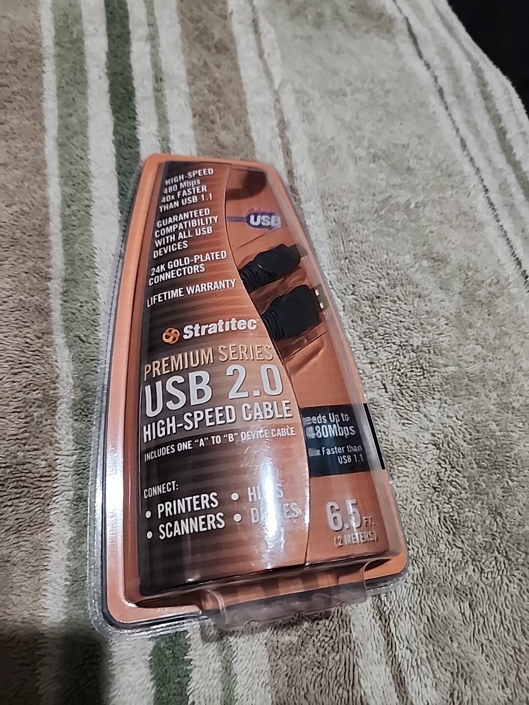Stratitec Premium Series 6.5 Feet USB 2.0 24K Gold Connectors - High Speed Cable