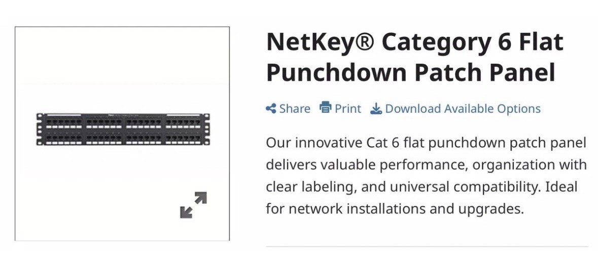 Panduit NetKey 48-Port Cat 6 Punchdown 19” 2U Patch Panel NK6PPG48Y