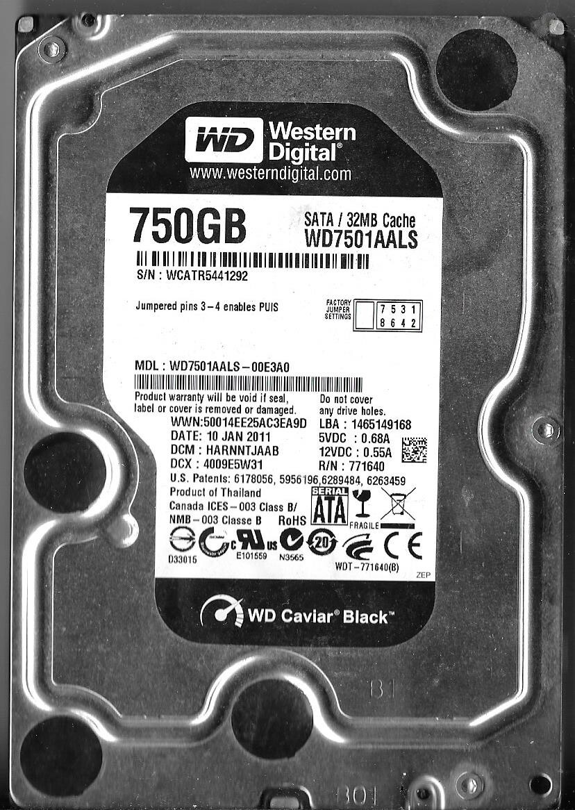 Western Digital WD7501AALS-00E3A0 750GB Sata Hard Drive DCM: HARNNTJAAB