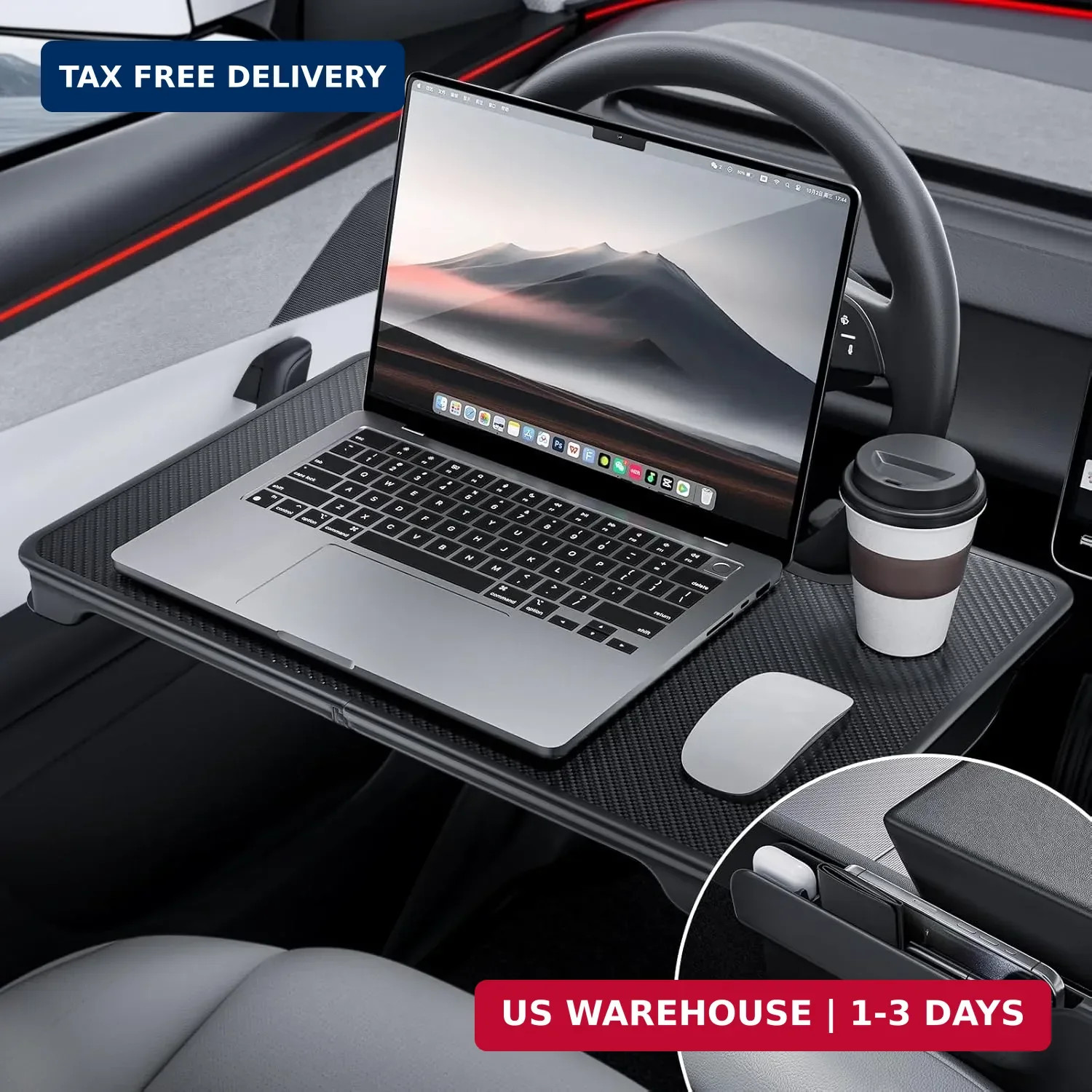 YONZEE 2-in-1 Car Steering Wheel Desk Tray & Car Seat Gap Filler Organizer - Fol