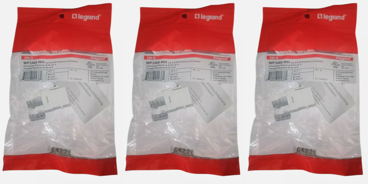 3 pack Legrand WP3476-WH Cat 6 QC RJ45 Keystone Connector