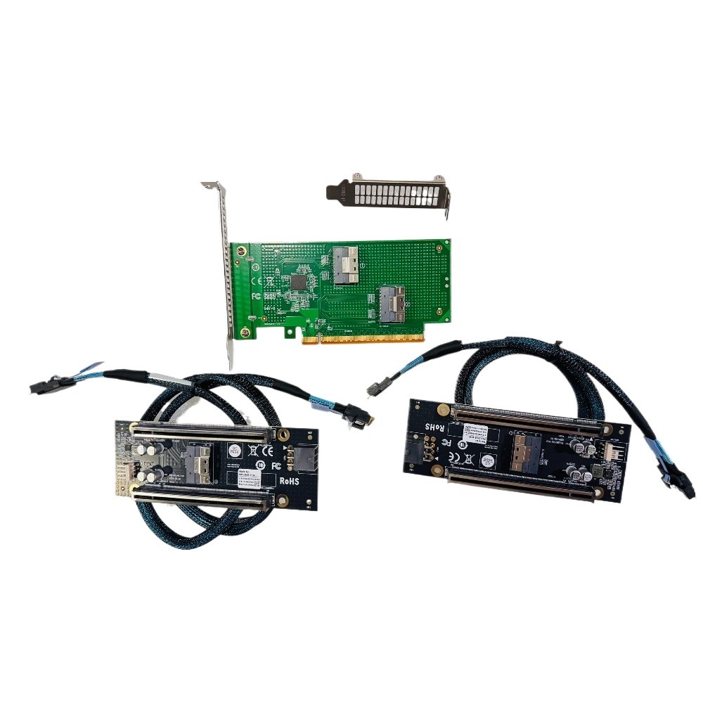 Built-in SFF-8654 SlimSAS To 4Port PCIe X16 X4X4  2*PCIe 4.0 Slot Adapter +Cable