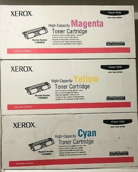 Set 3 Genuine NIB Xerox 113R00693 113R00694 113R00695 6120 Toners NO BLACK