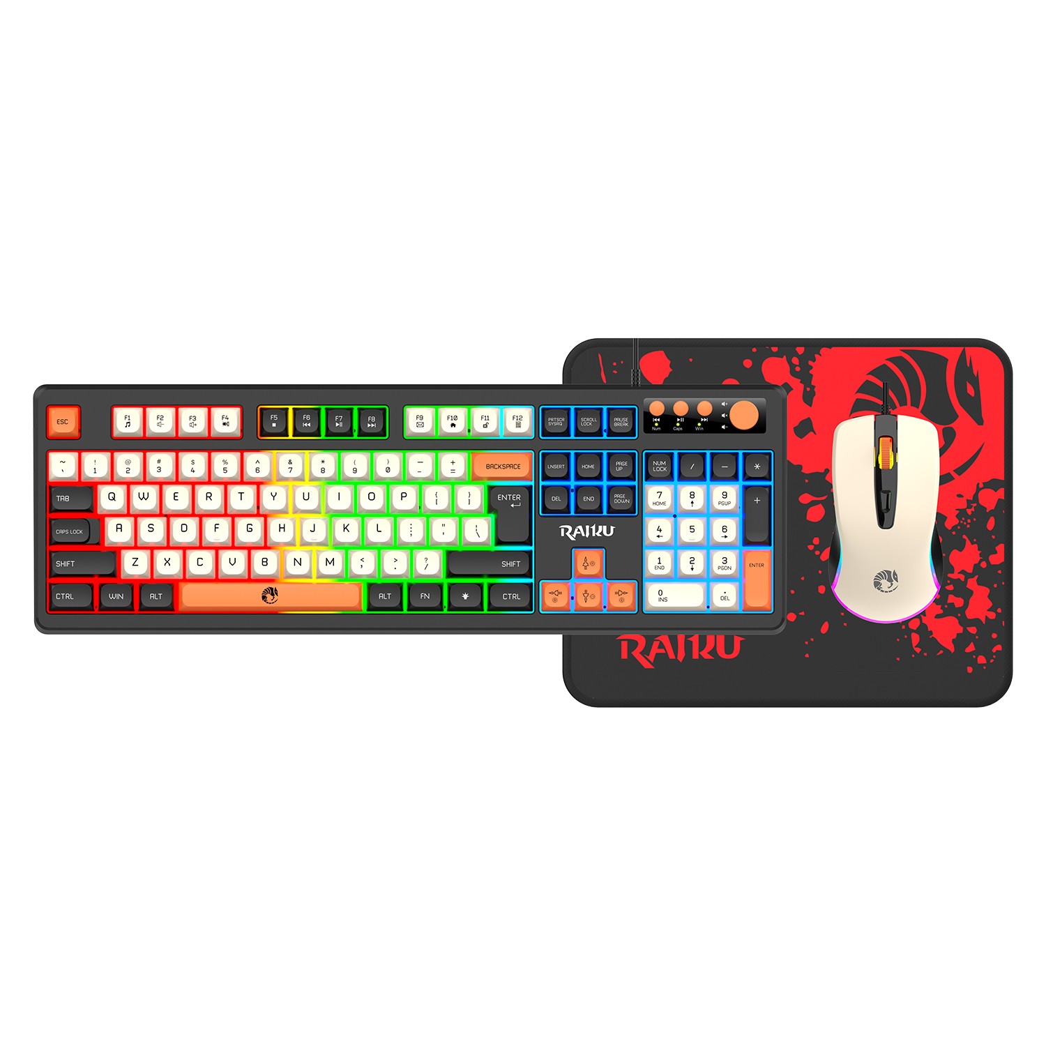 Mechanical Feel Volume Knob Gaming Keyboard & Mouse Combo Wired Rainbow Backlit