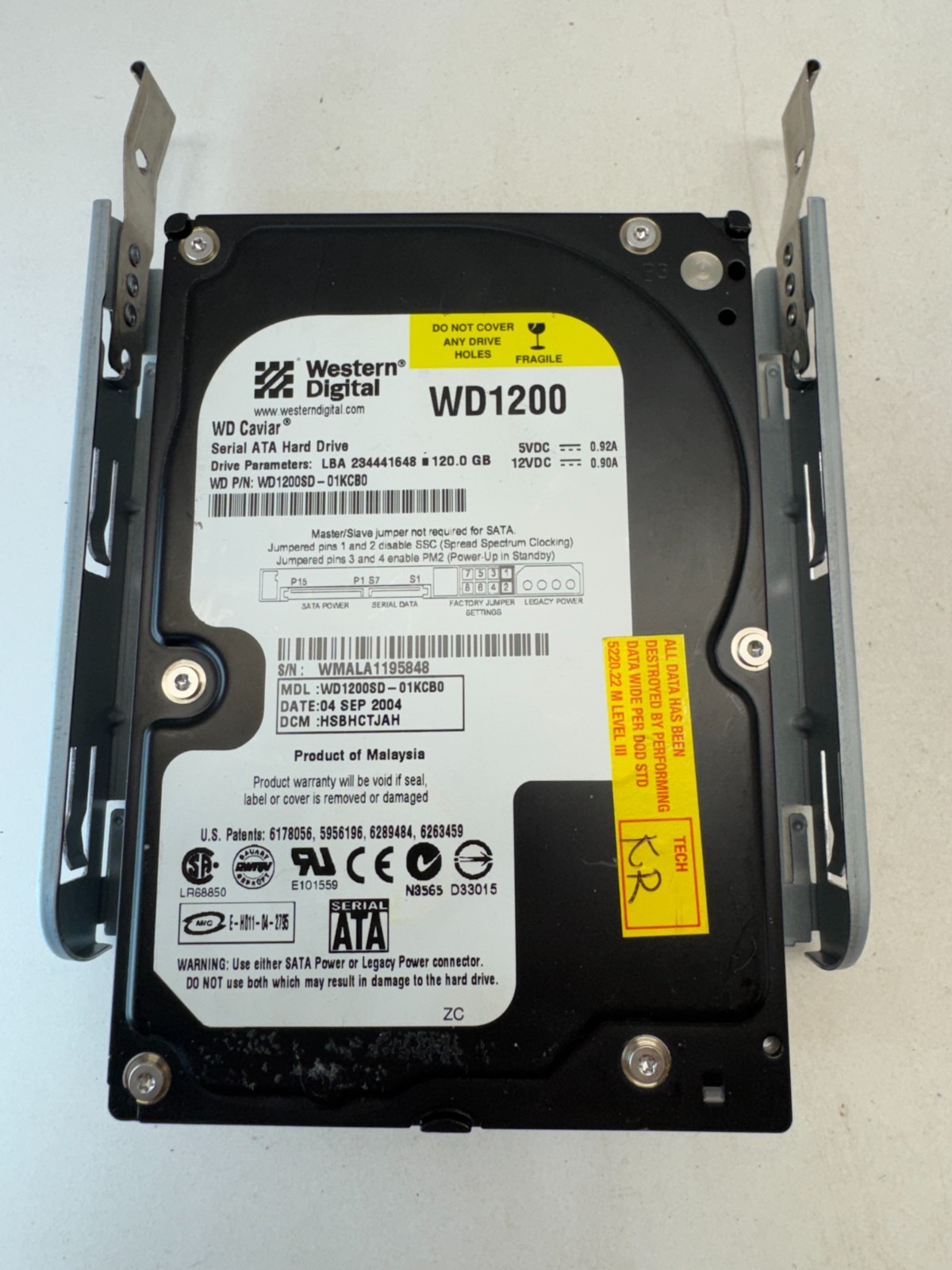 Western Digital WD1200SD-01KCB0 120GB Caviar SATA DCM HSBHCTJAH Vintage HDD