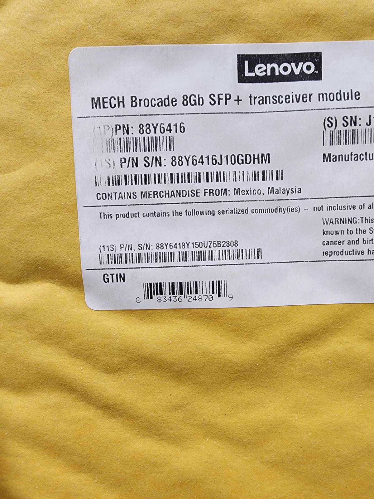 IBM Lenovo 88Y6416 Brocade 8GFC SW SFP+ 850nm MMF price each